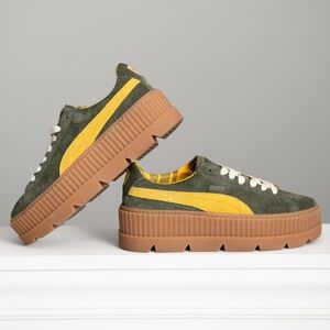 Puma x Rihanna Fenty NEW! Creeper Platform Shoes Lace-Up Green Suede Leather Sz9